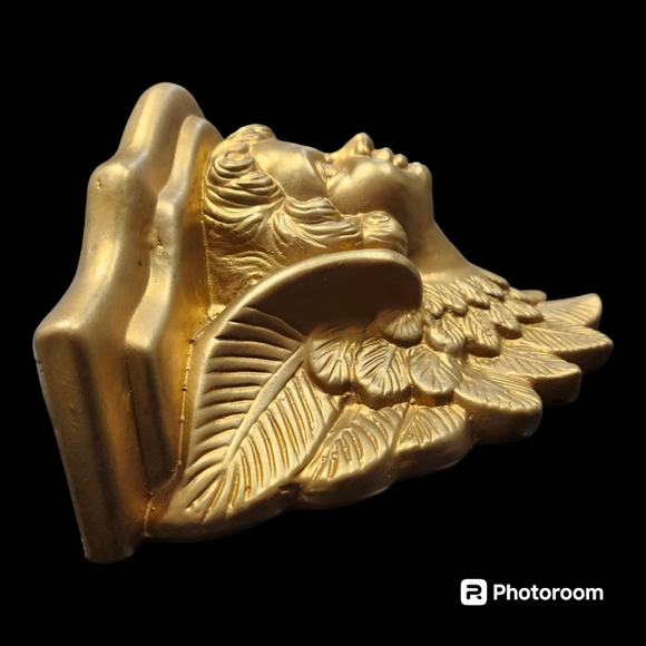 Vintage MCM Hollywood Regency Cherub Angel Wall Shelf Scone Corbel Plaster Gold - Picture 6 of 12